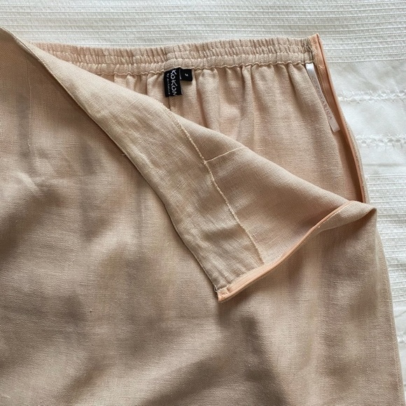 KOKOMARINA LINEN SOFT PINK FAUX WRAP CROSS OVER FRONT SLIT HIGH RISE MIDI SKIRT - Picture 7 of 11